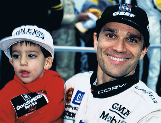 Franck Freon with his son Harrison, the "Pumpkin" at the Rolex 24 Hours of Daytona